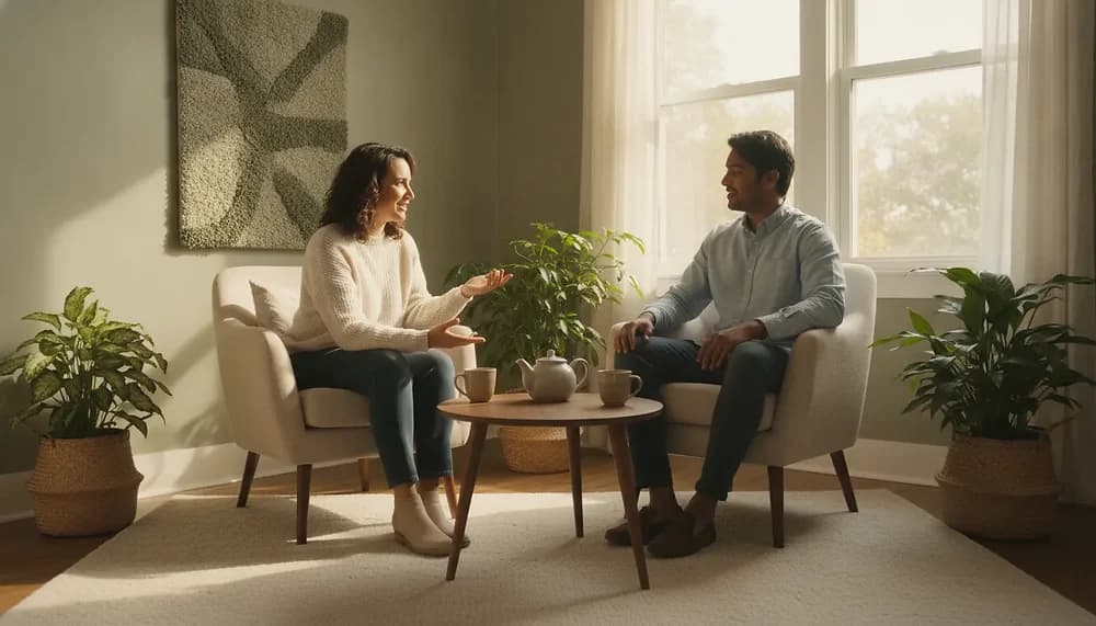 Trauma therapy Edmonton session in a warm, natural-light counselling room