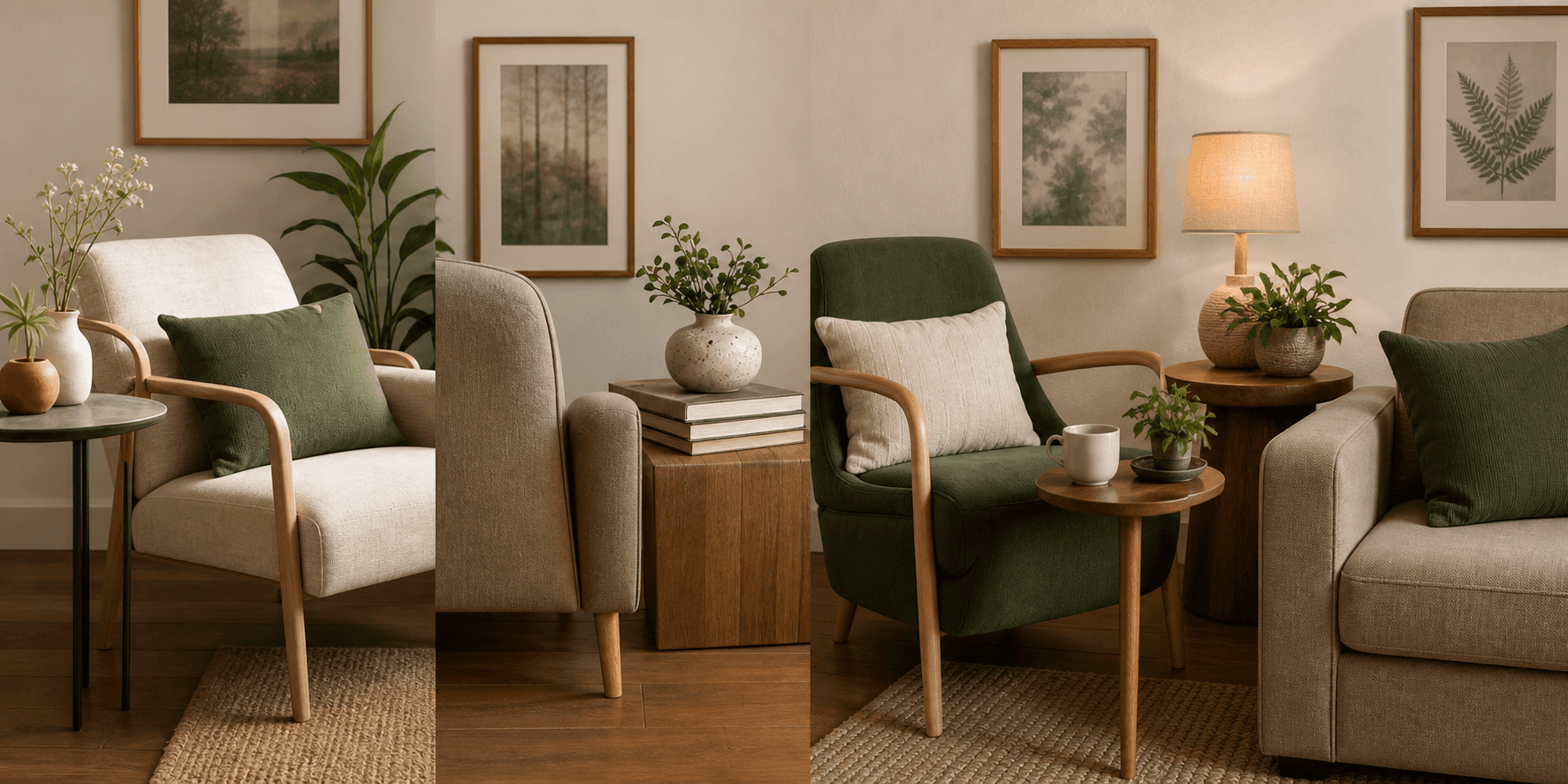 A warm, natural therapy setting with soft light and calm green details
