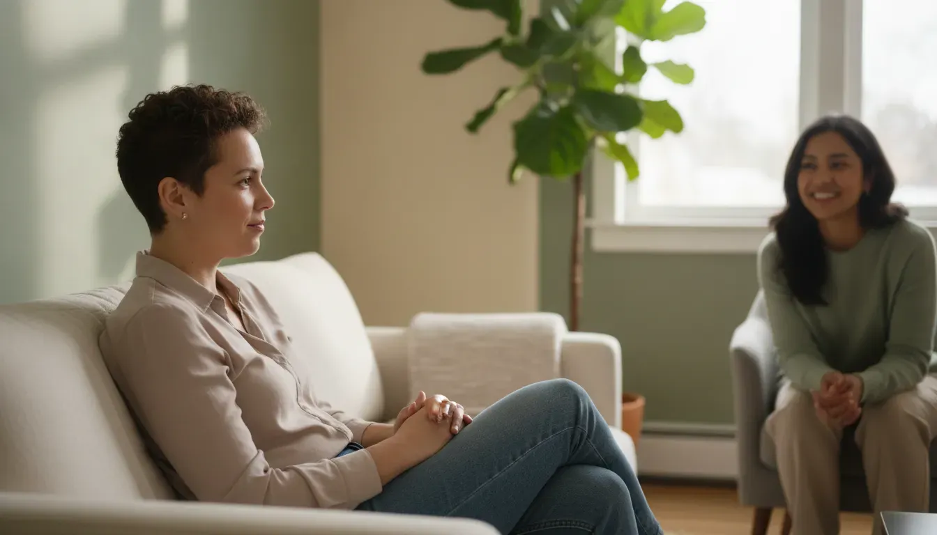 Warm counselling conversation about trauma and chronic pain in Edmonton