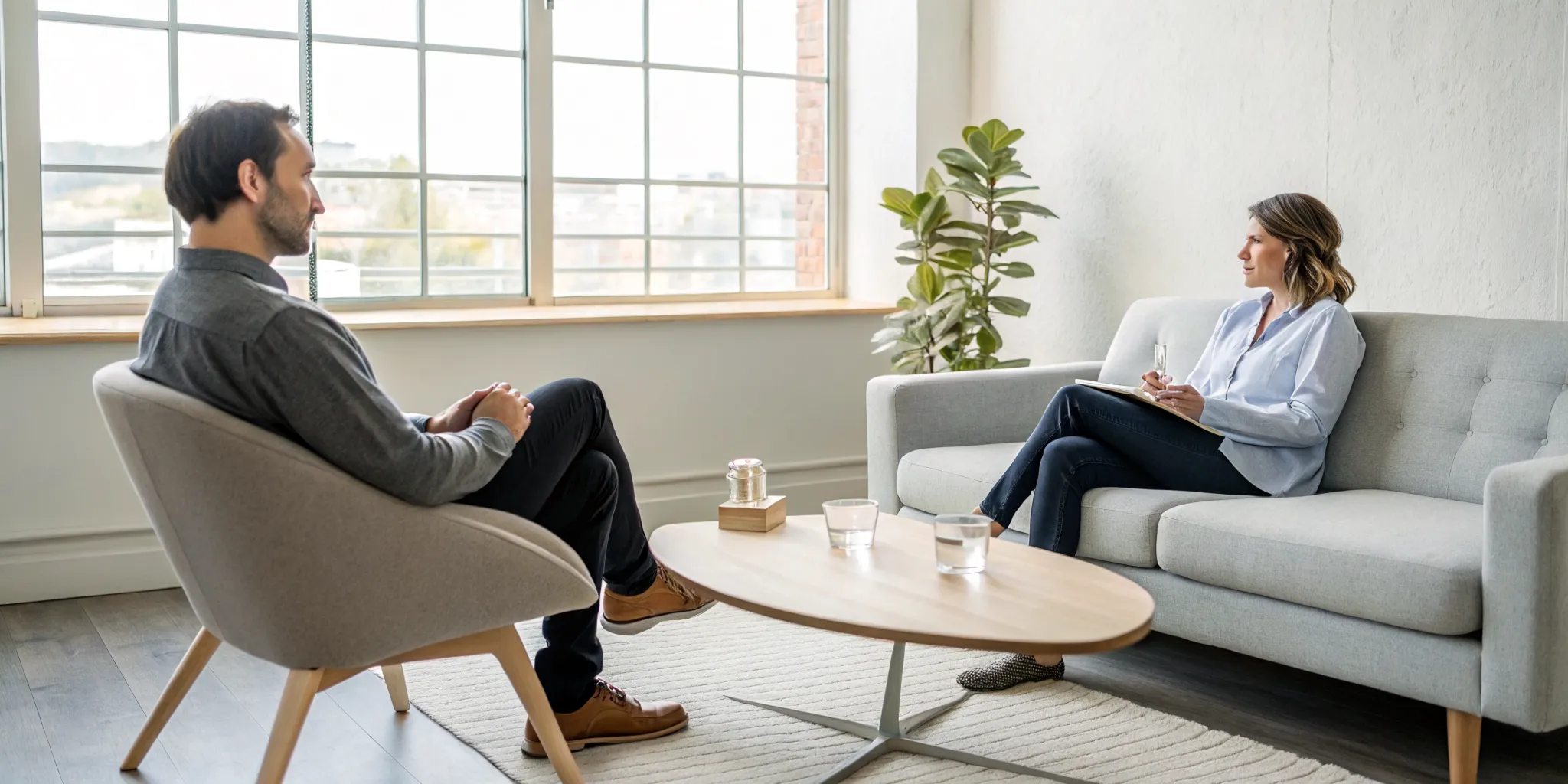 A couple talking to a therapist for relationship problems.