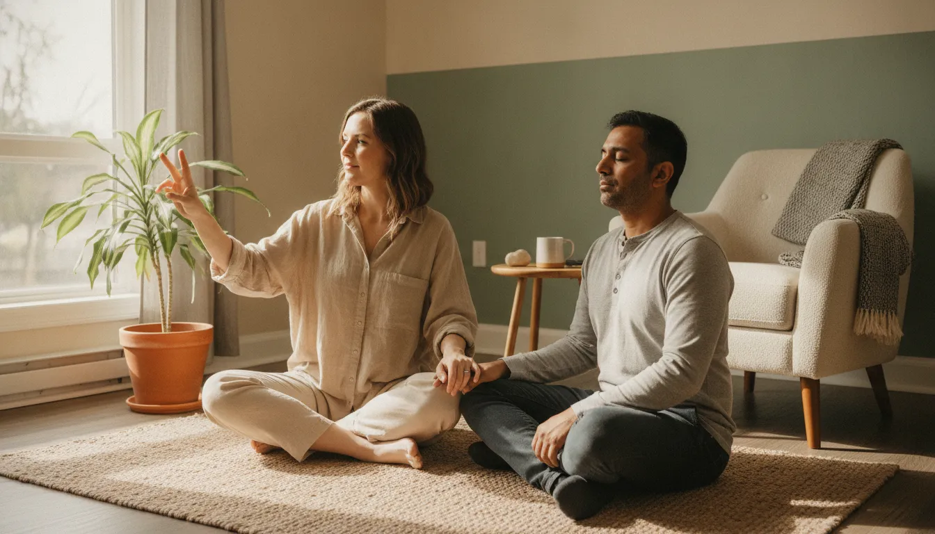 Client and therapist having a calm counselling conversation