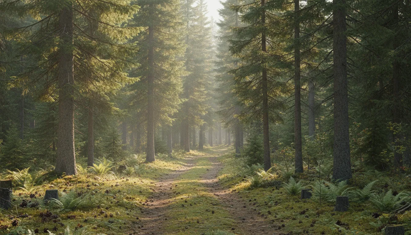 Quiet Alberta nature path in soft morning light